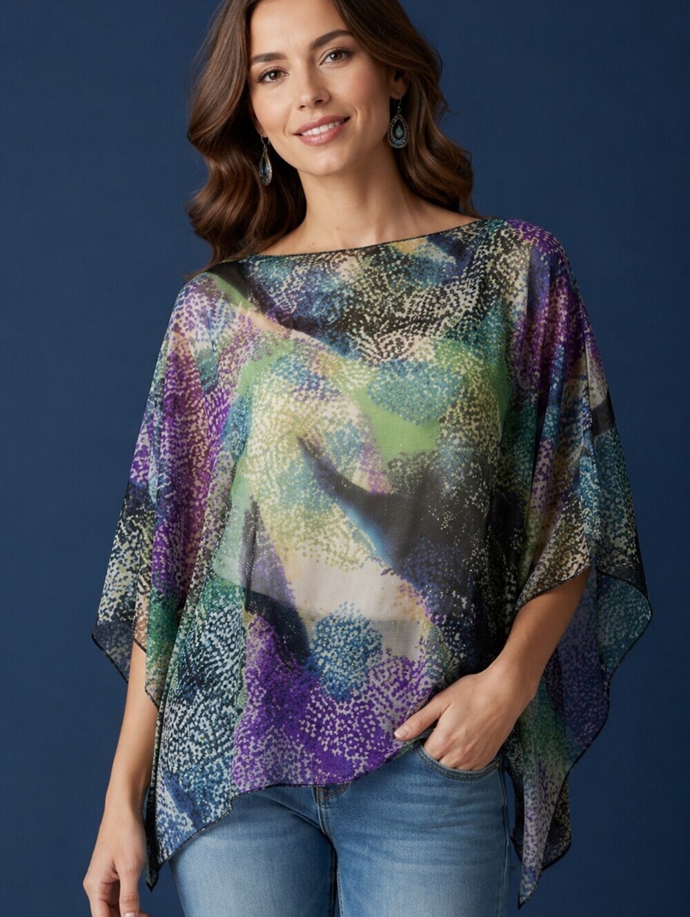 MOA MOA Fairycore Sheer Chiffon Purple Marble Tie Dye Poncho Cover-up